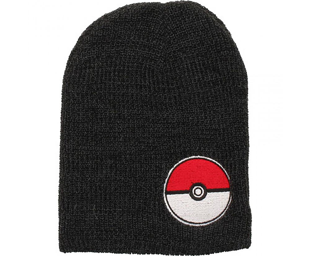 Hats - Novelty - Pokemon - Poke Ball Black Slouch Beanie