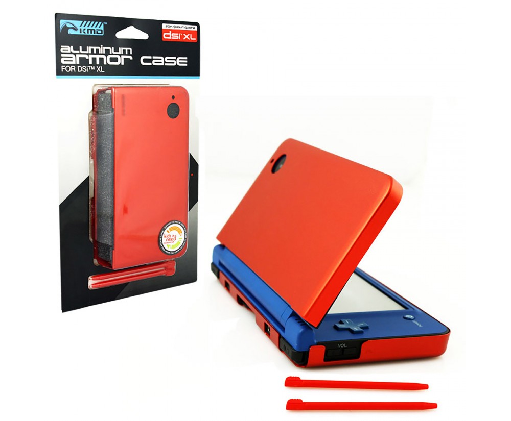 DSI XL Fire Red Aluminum Armor Case&Dual Stylus Set