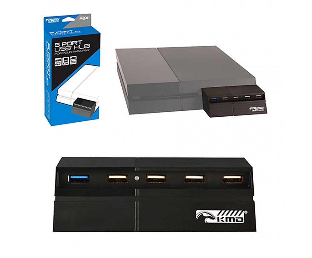 PS4 5-Port USB Hub Adapter in Black Playstation 4 USB Expander Hub