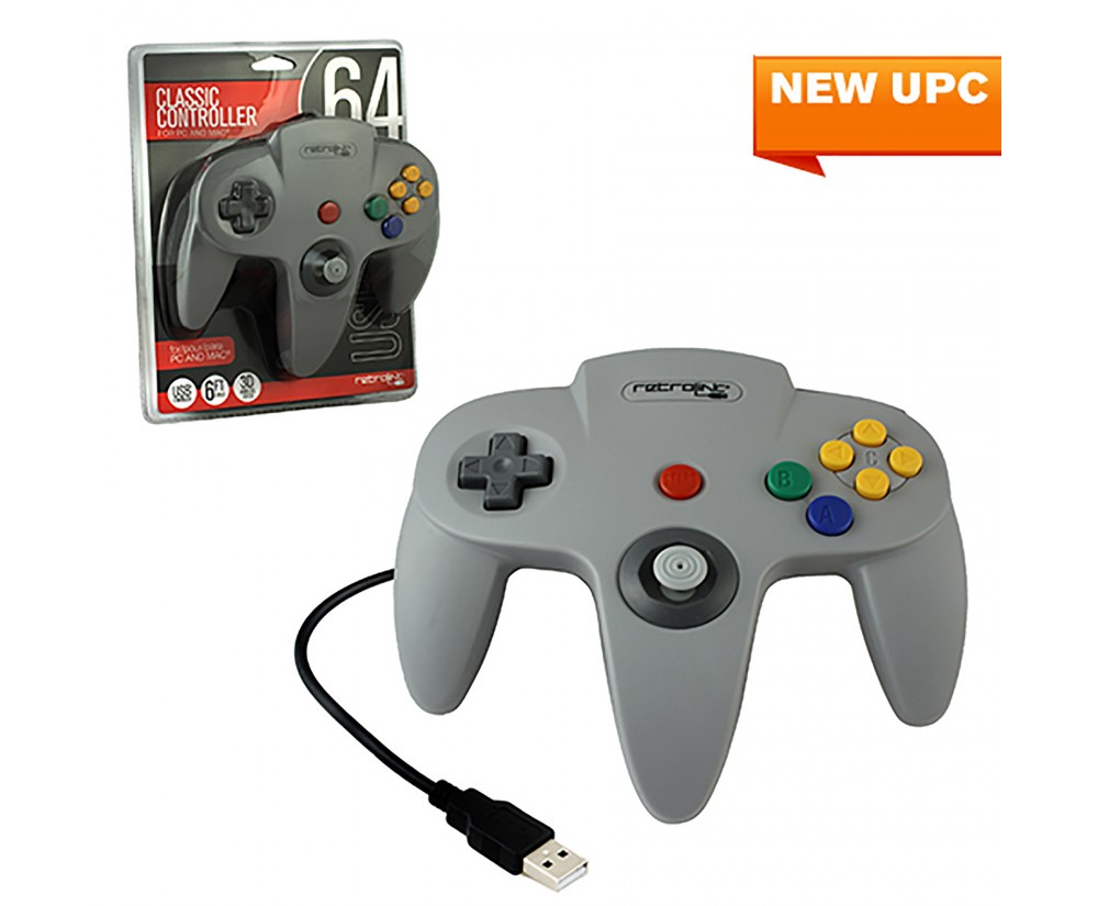 Controller - PC - Wired - N64 Style - USB Controller for PC&Mac - Grey (Retrolink)