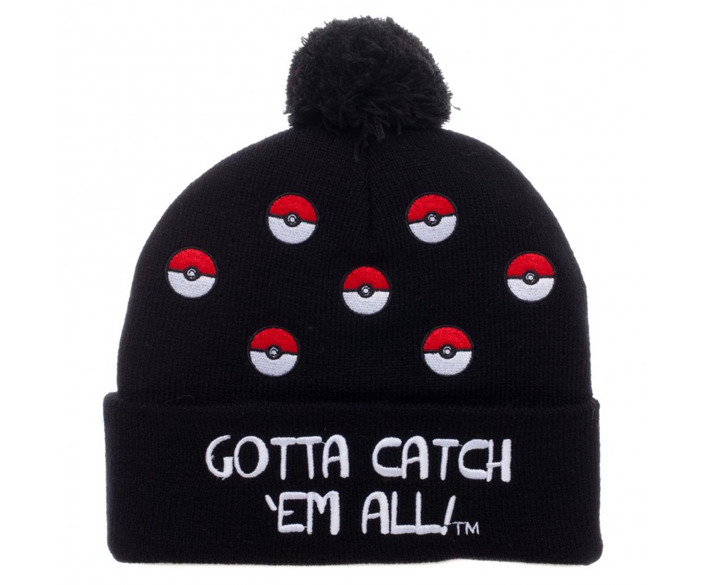 Hats - Novelty - Pokemon - Pokeball Cuff Pom Beanie