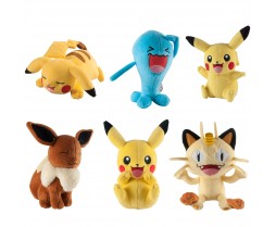 Pokemon - Toy - Plush - 8" Assortment - 6pcs (1 new Pikachu, 1 Meowth, 1 Eevee, 1 Wobbuffet, 1 old Pikachu,1 sleeping Pikachu)